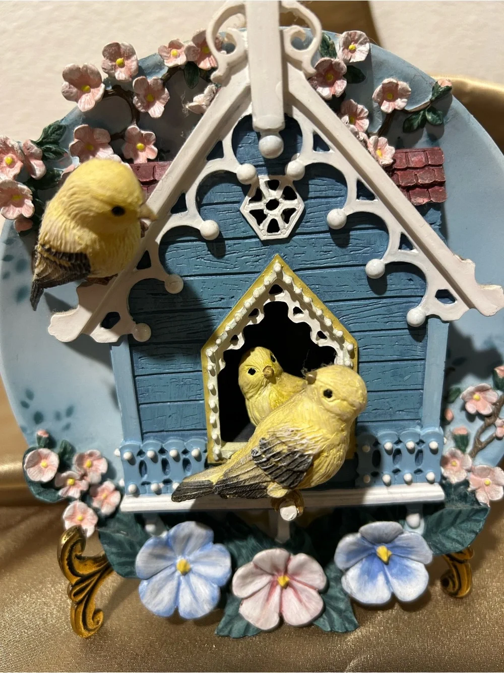 The Bradford Exchange Vintage Blue Birdhouse Plaque with Yellow Songbirds